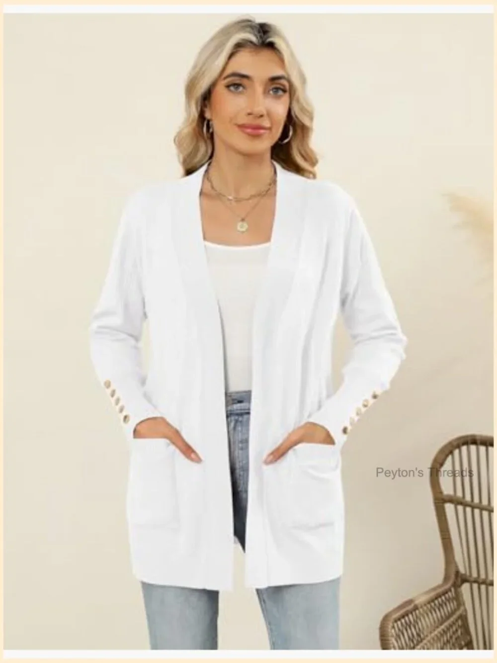 Lightweight Open Front Cardigan with Pockets, 80% Viscose 20% Nylon